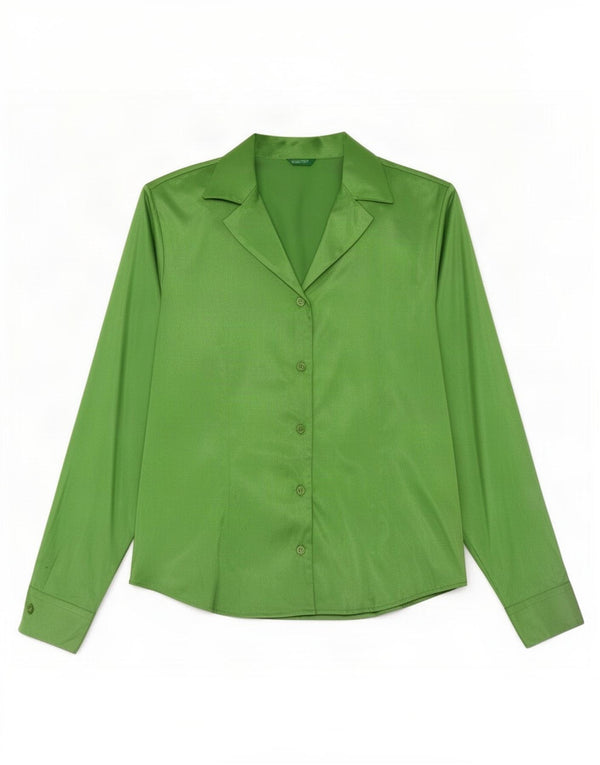 Blusa camisa feminina Benetton IT 42 poliéster verde médio