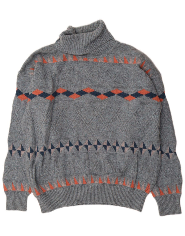 Suéter masculino Baroni com gola redonda IT 54 XL lã geométrica azul