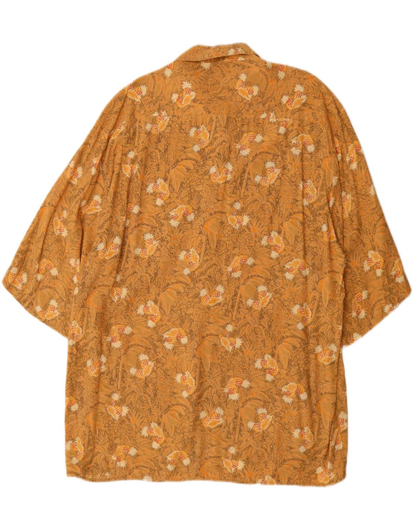 Camisa masculina vintage de manga curta grande floral amarelo