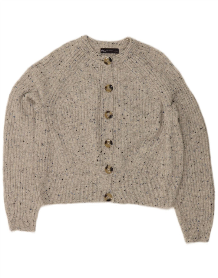 Suéter cardigã feminino Marks & Spencer Reino Unido 14 cinza médio manchado