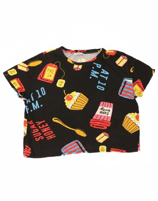 Zara Womens Crop Oversized Graphic T-Shirt Top Reino Unido 14 Médio Preto