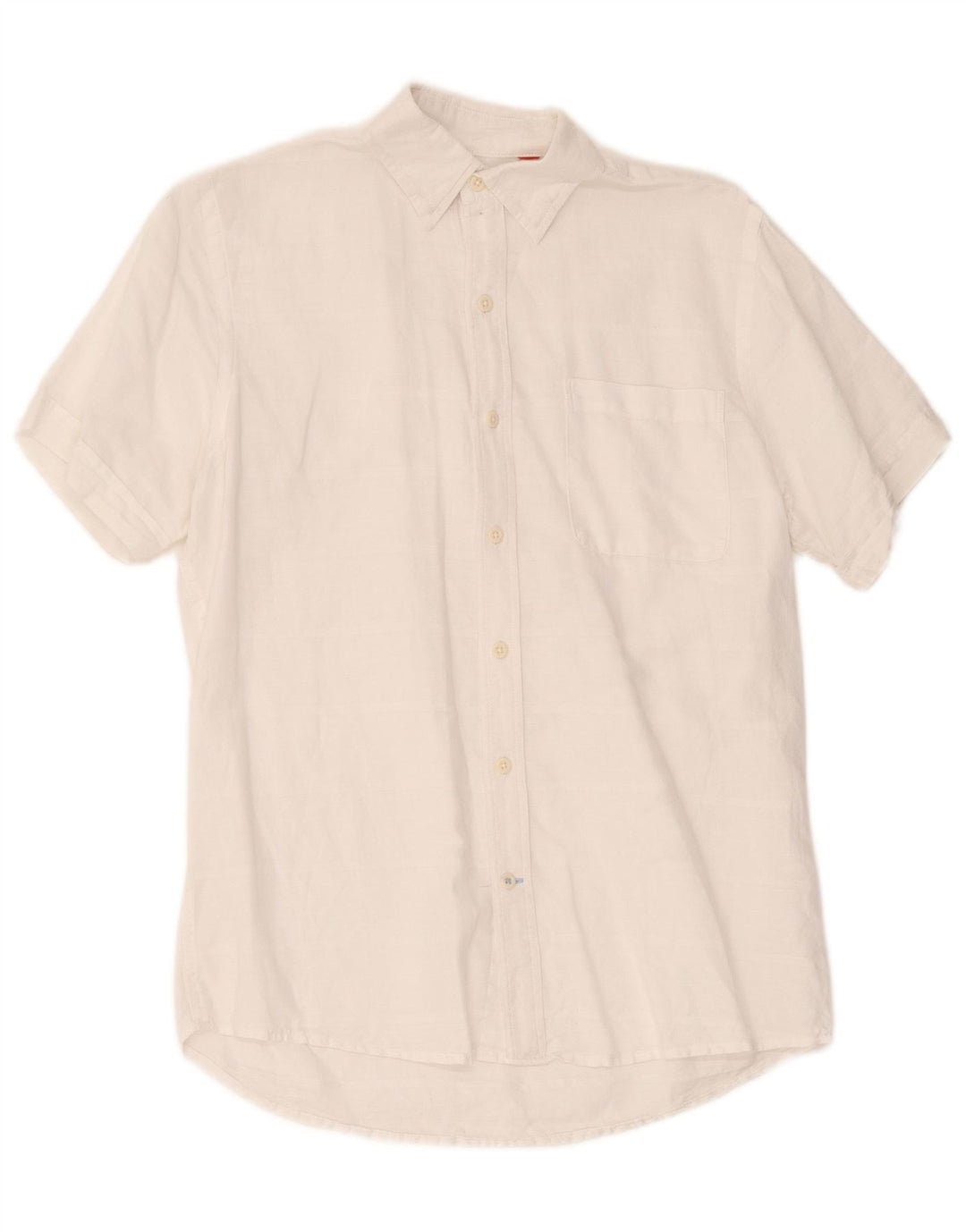 Camisa masculina de manga curta Izod, linho listrado branco médio