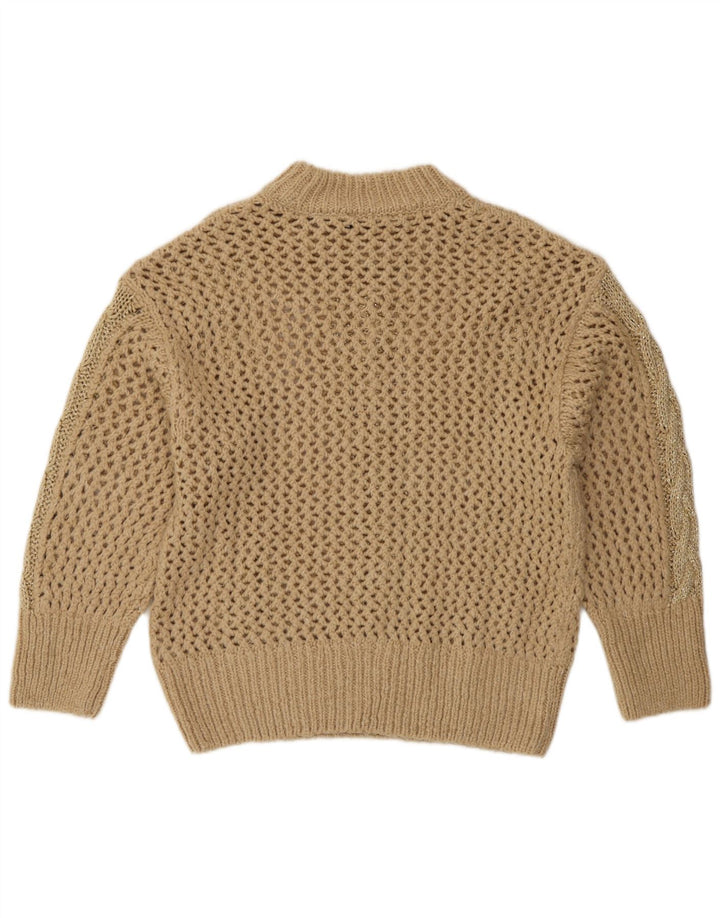 Zara Suéter feminino de crochê com gola tartaruga Reino Unido 14 médio bege