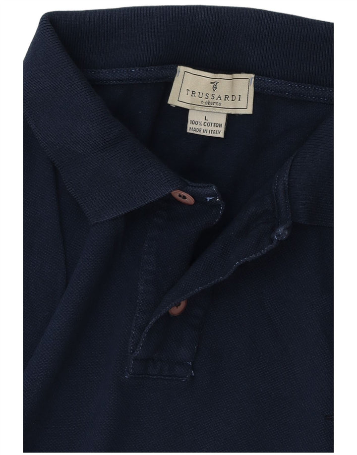 Camisa polo masculina Trussardi grande algodão azul marinho