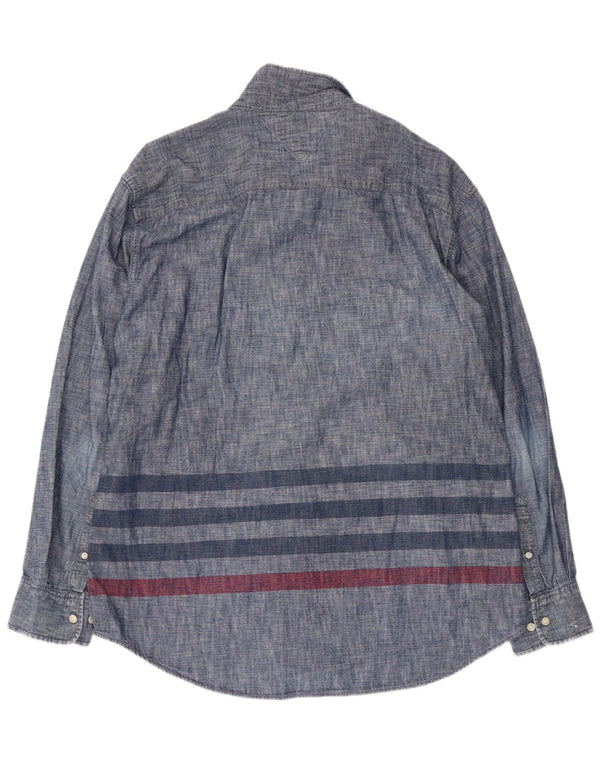 Camisa masculina Tommy Hilfiger Custom Fit tamanho 18 1/2 2XL azul marinho listrado
