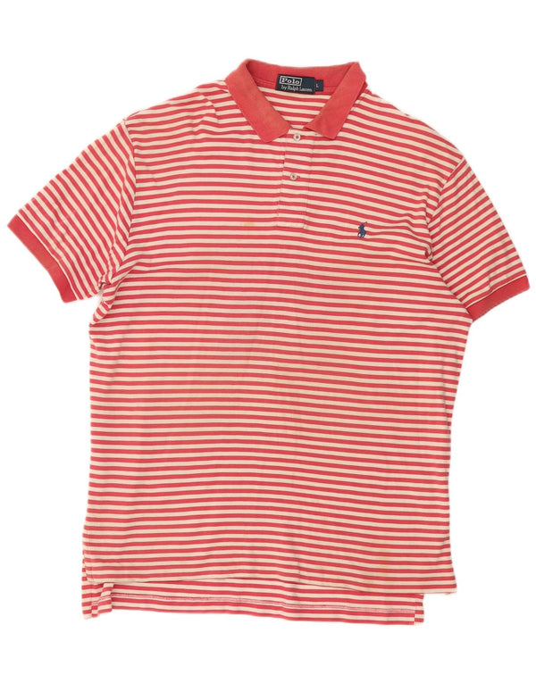 Polo Ralph Lauren Camisa masculina grande listrada vermelha de algodão