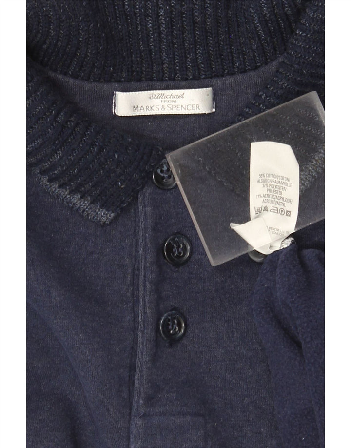 Suéter masculino Marks & Spencer com gola polo grande listrado azul marinho