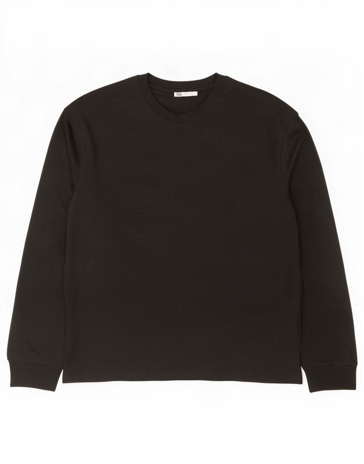Zara Top masculino manga comprida médio algodão preto