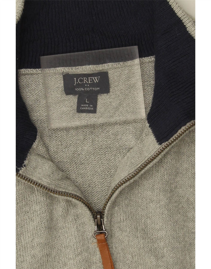 Suéter masculino J. Crew com zíper e gola grande de algodão cinza