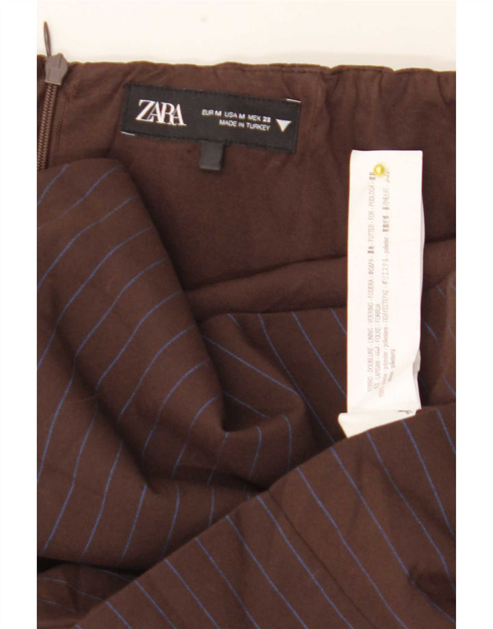 Vestido sem alças feminino Zara Reino Unido 12 poliéster listrado marrom médio