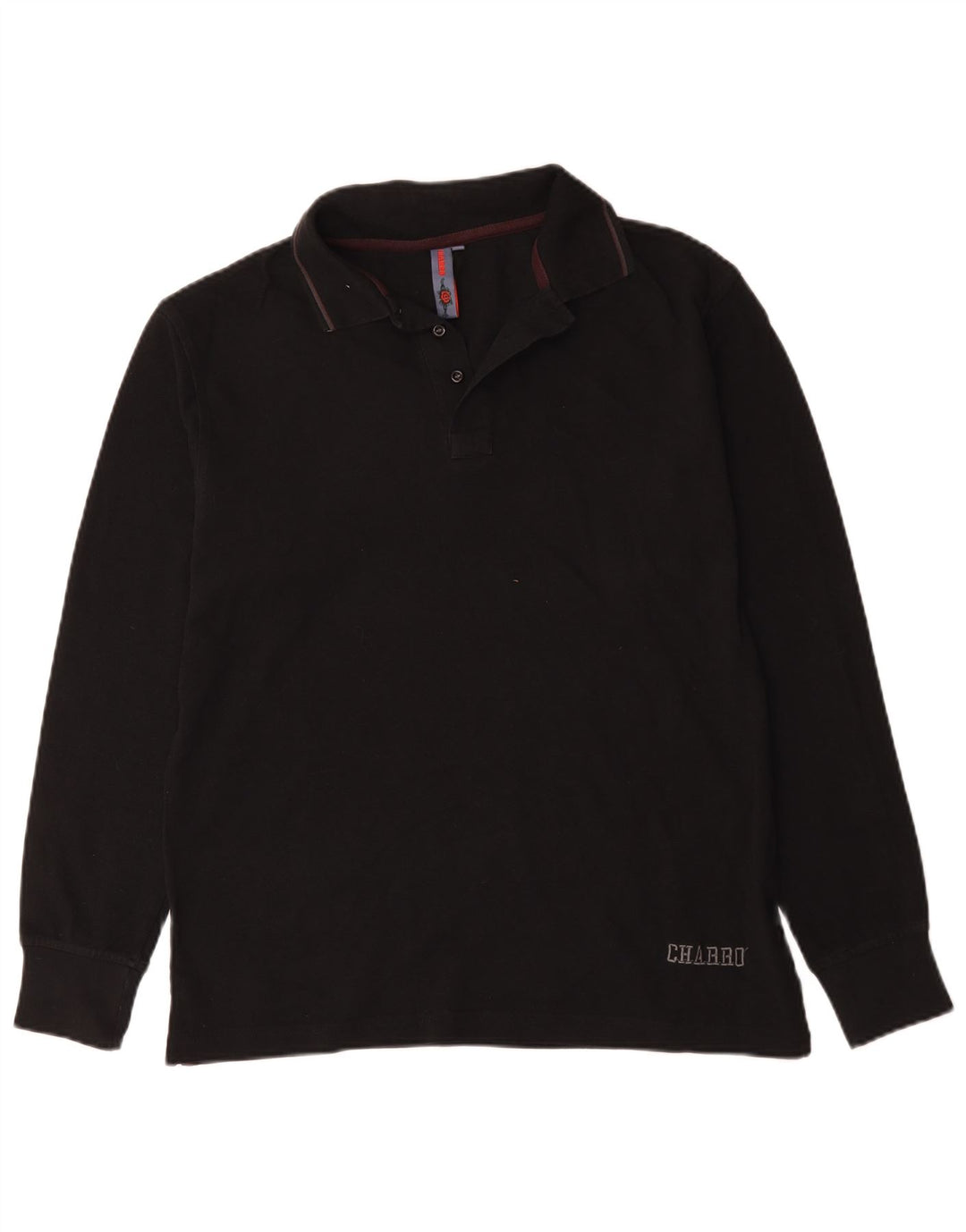 Camisa polo masculina de manga comprida Charro grande algodão preto