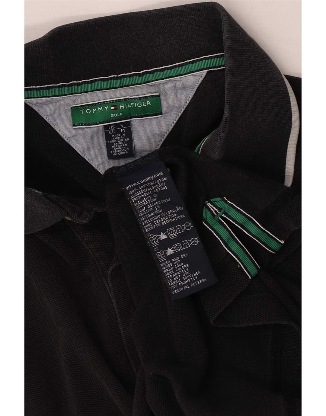 Camisa polo masculina Tommy Hilfiger média preta listrada de algodão