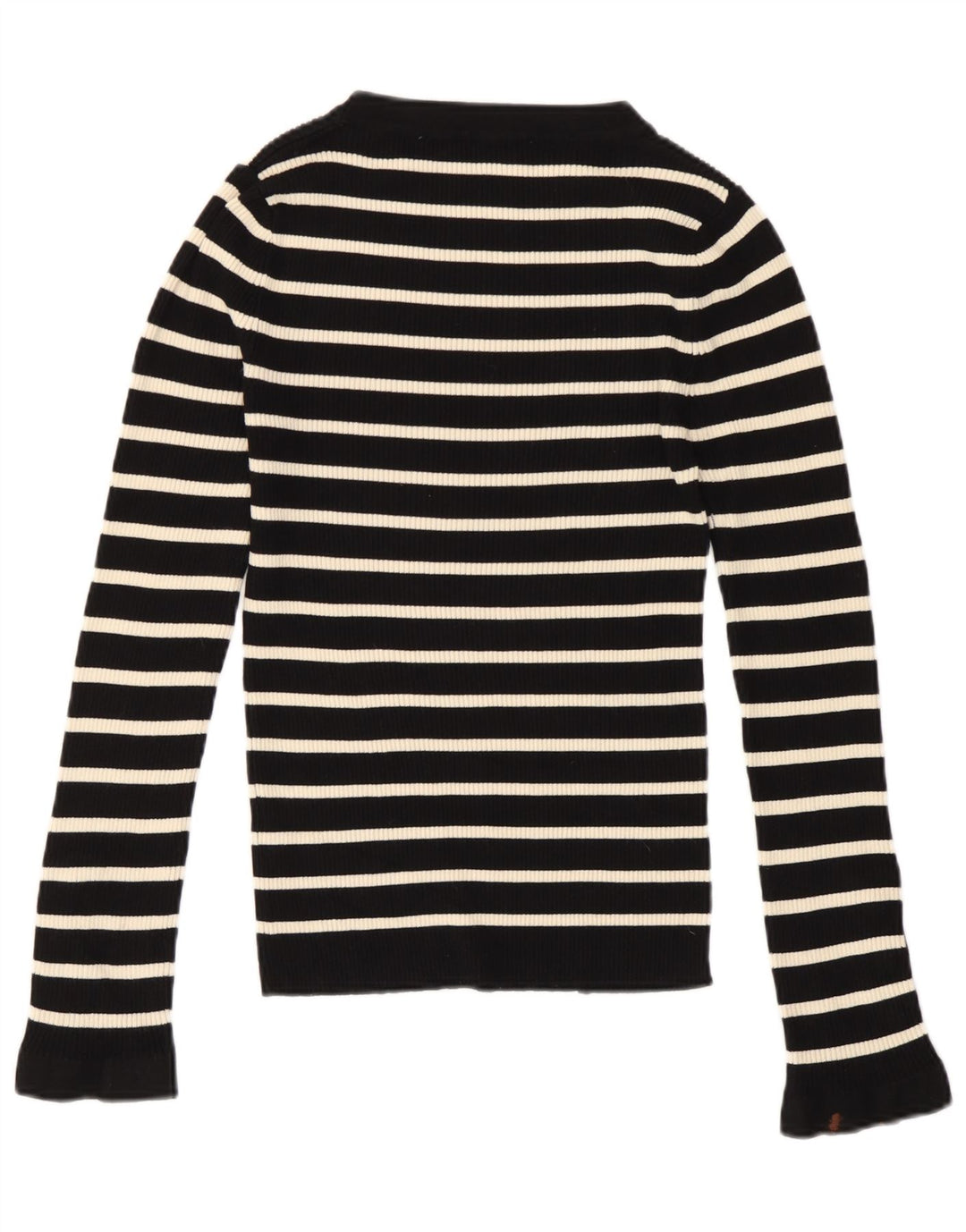 Top feminino Zara manga comprida UK 10 viscose listrada preta pequena