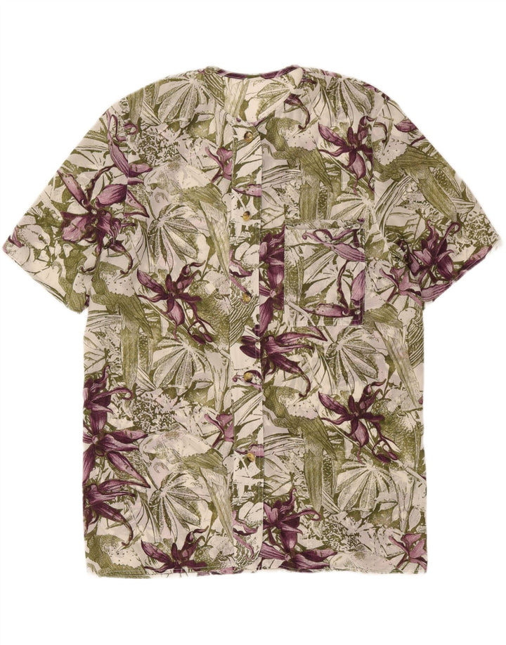Blusa feminina vintage UK 16 grande verde floral