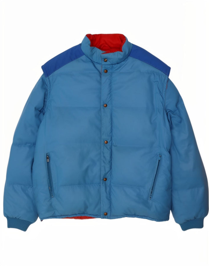 Jaqueta acolchoada masculina vintage UK 38 algodão colorblock azul médio