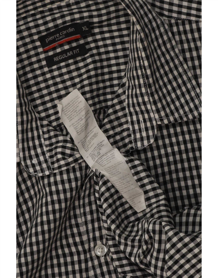 Camisa masculina Pierre Cardin de manga curta com ajuste regular XL preto guingão