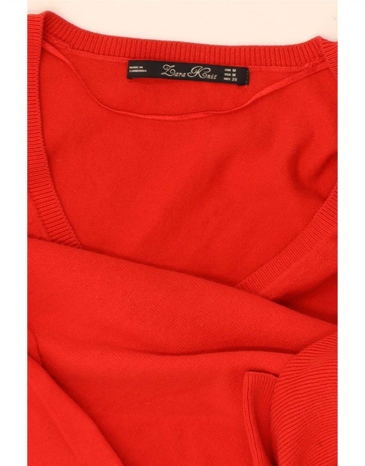 Suéter feminino Zara com decote em V UK 12 vermelho médio