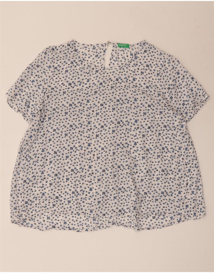 Blusa feminina Benetton UK 14 grande branca floral