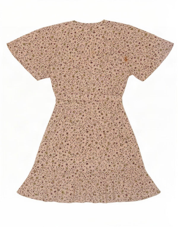 Vestido evasê feminino Topshop Reino Unido 6 XS rosa floral poliéster