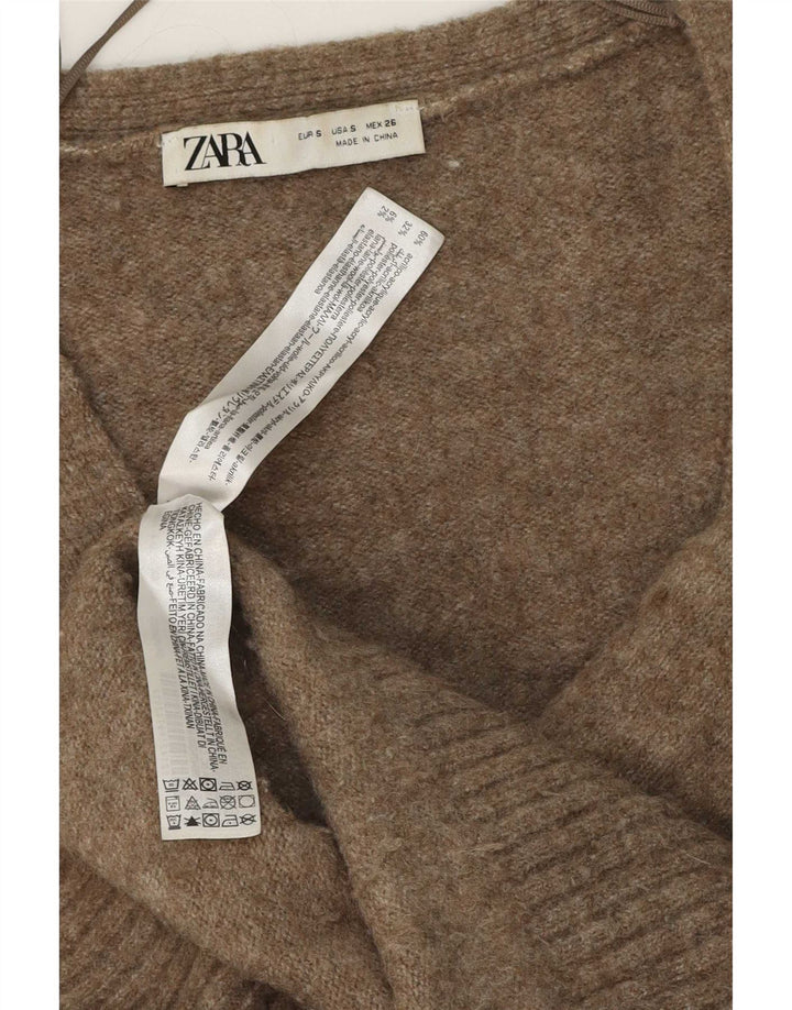 Zara Suéter Cardigan Oversized Feminino Reino Unido 10 Pequeno Acrílico Marrom