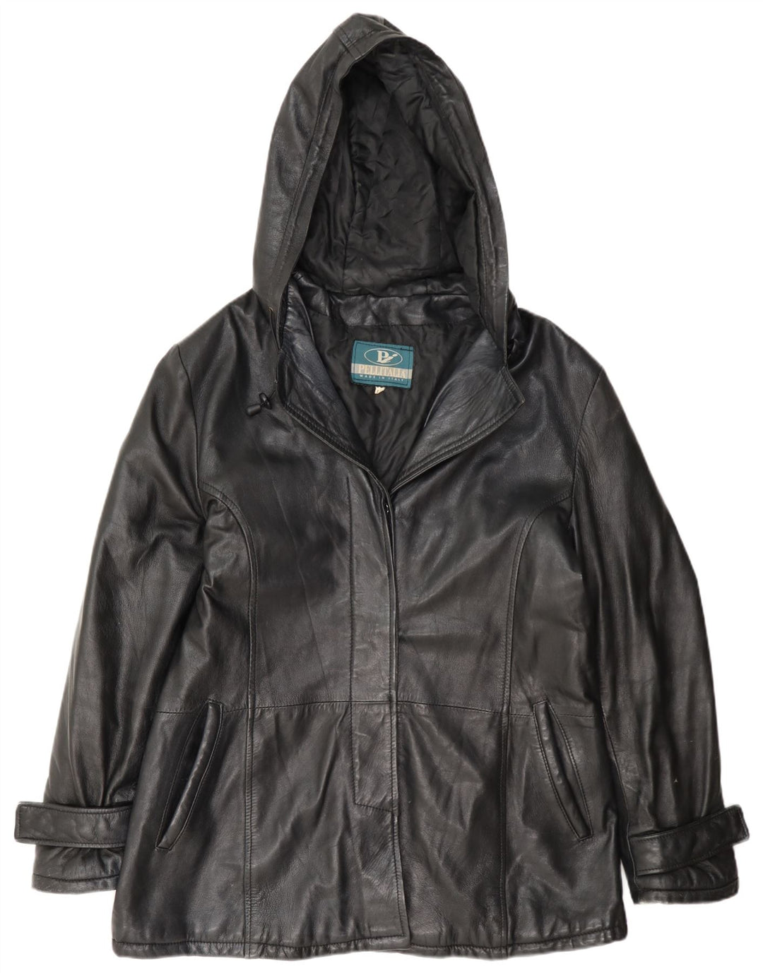 Jaqueta feminina de couro com capuz Pellitalia UK 18 XL preta
