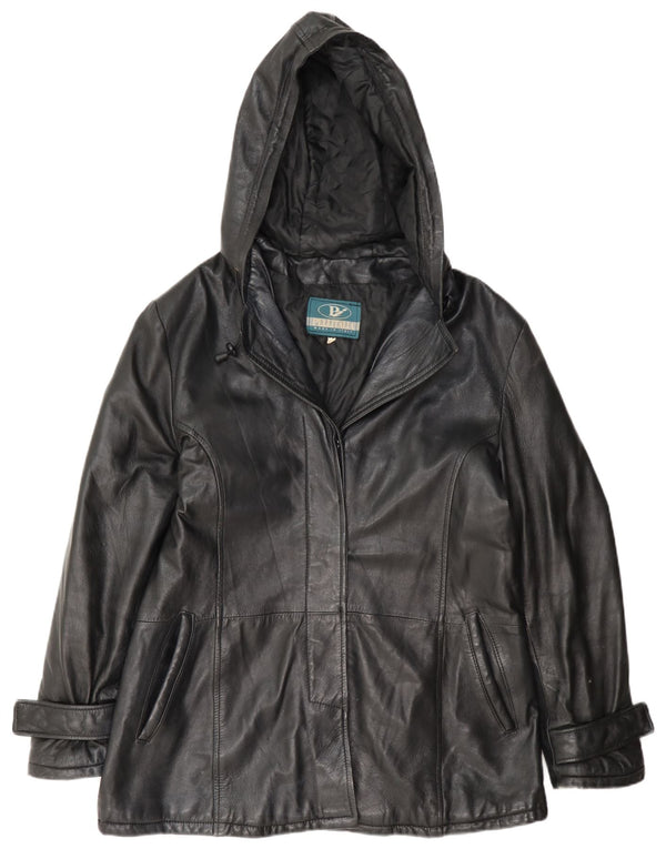 Jaqueta feminina de couro com capuz Pellitalia UK 18 XL preta