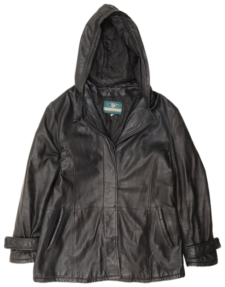 Jaqueta feminina de couro com capuz Pellitalia UK 18 XL preta
