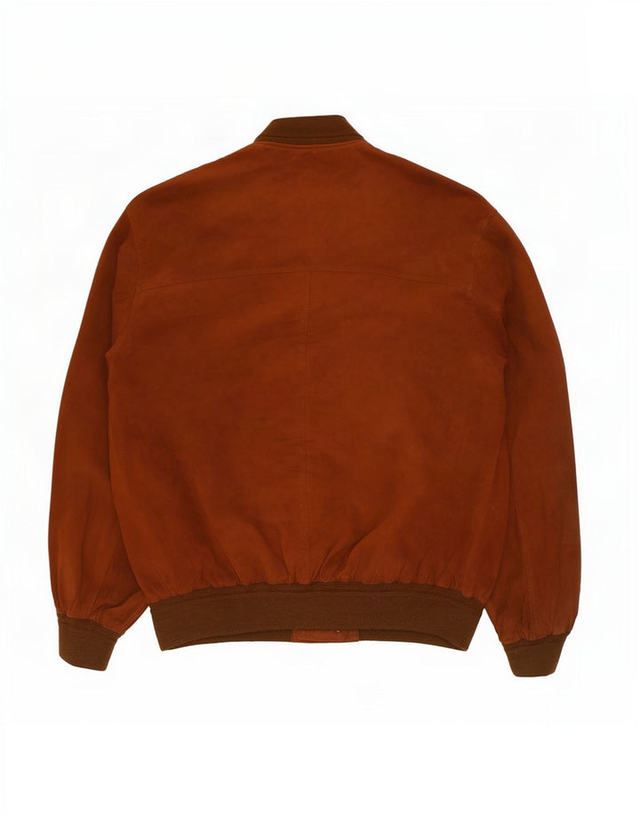Jaqueta bomber masculina vintage de camurça Reino Unido 42 XL couro marrom