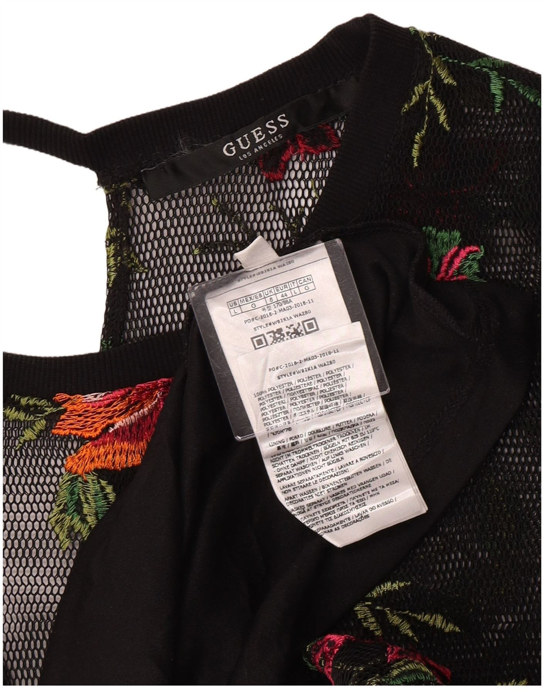 Guess Vestido feminino transparente evasê UK 8 pequeno preto floral poliéster