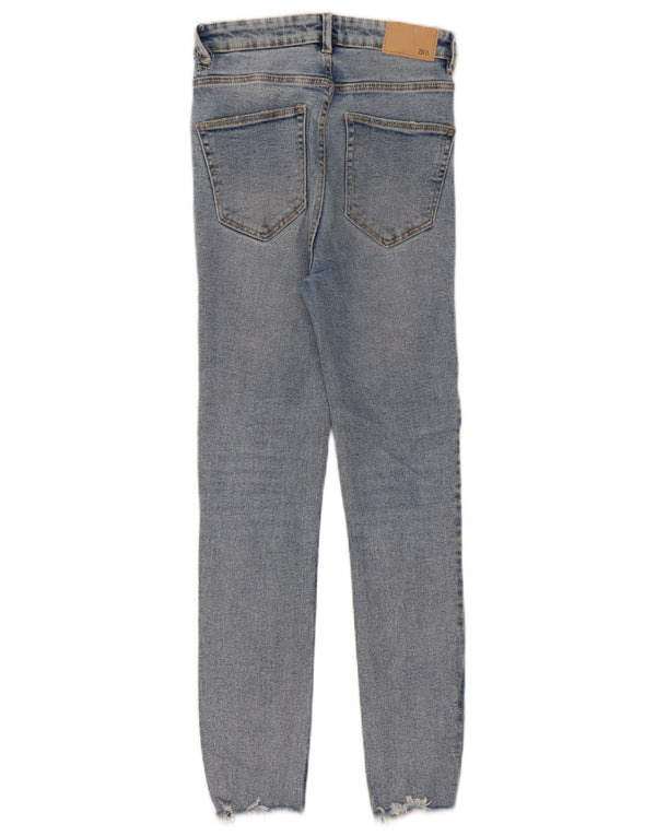 Zara Calça jeans skinny feminina cintura alta desgastada UE 36 XS W26 L27 azul