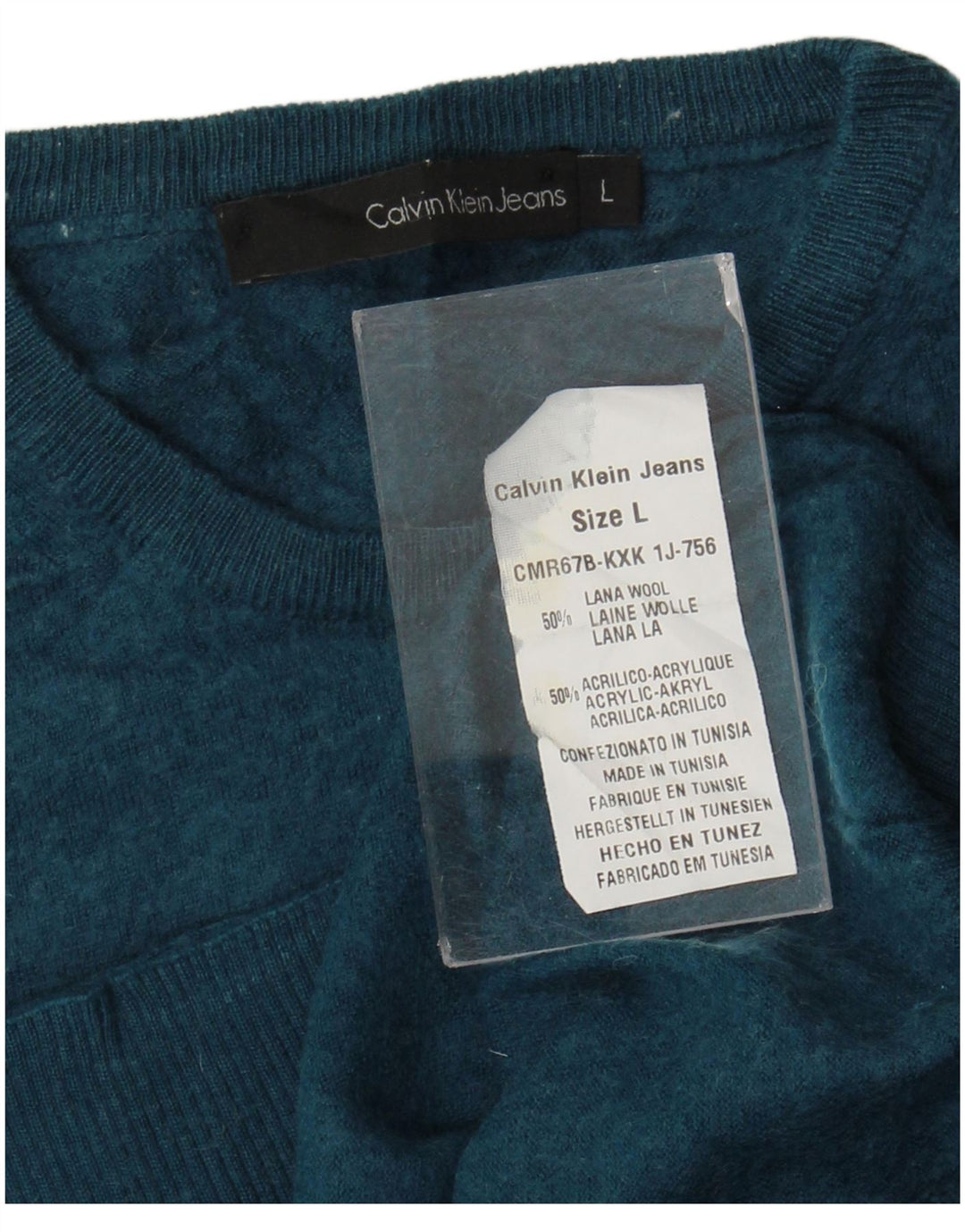 Suéter feminino Calvin Klein Jeans com gola redonda, tamanho 16, grande, azul, lã