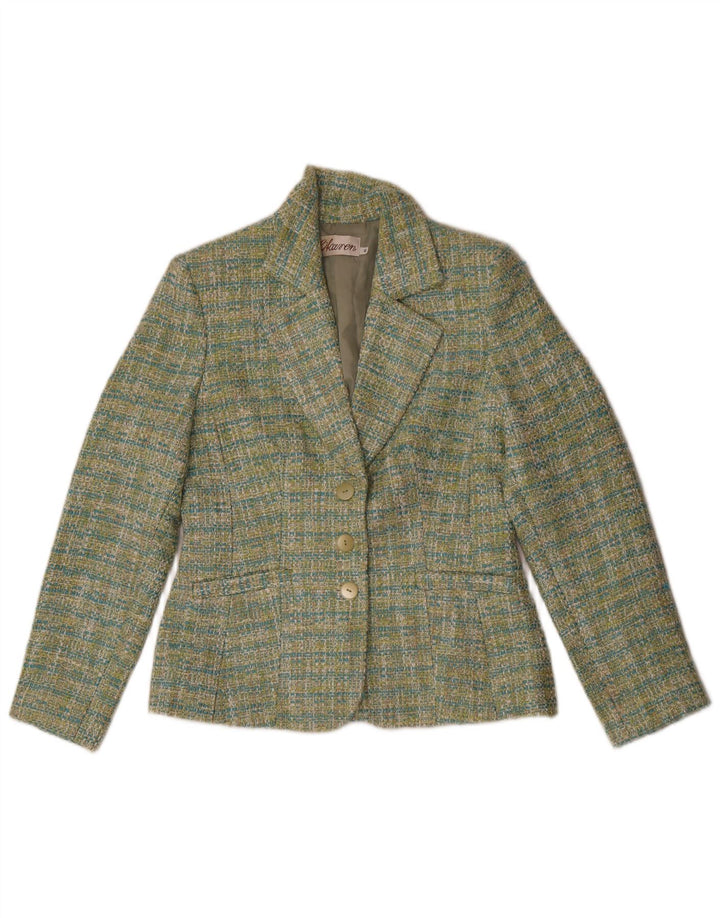 Revestimento do blazer dos 3 botões das mulheres do vintage poliéster verde pequeno da verificação TI 40