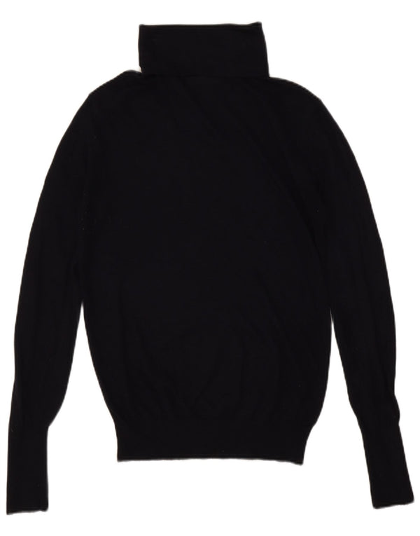 Suéter feminino Zara com gola redonda e gola alta Reino Unido 12 médio azul marinho modal