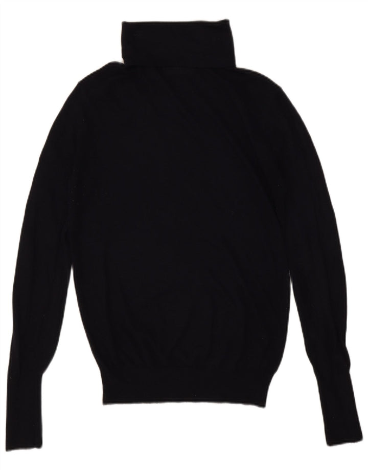 Suéter feminino Zara com gola redonda e gola alta Reino Unido 12 médio azul marinho modal