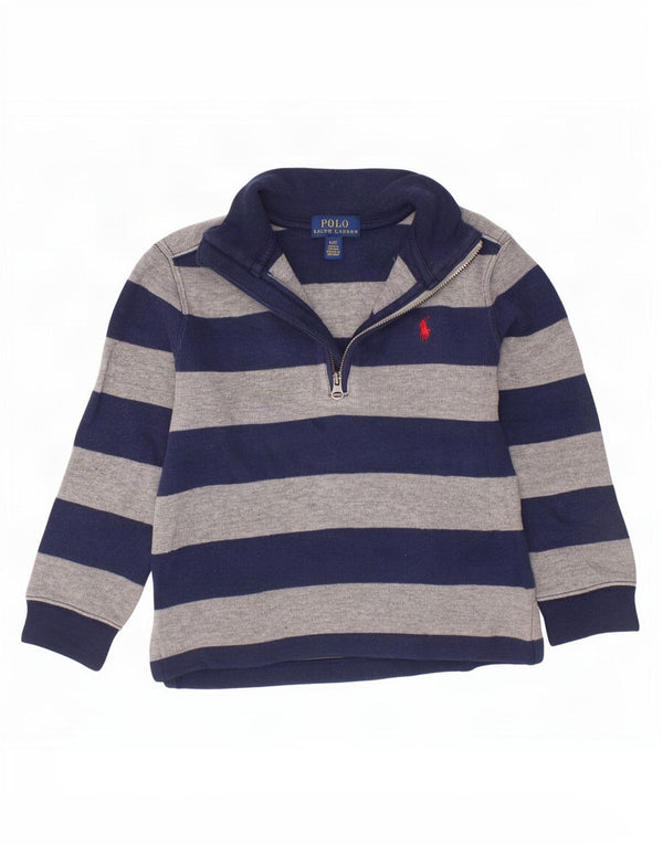 Polo Ralph Lauren Suéter masculino com zíper e gola 3-4 anos listrado azul marinho