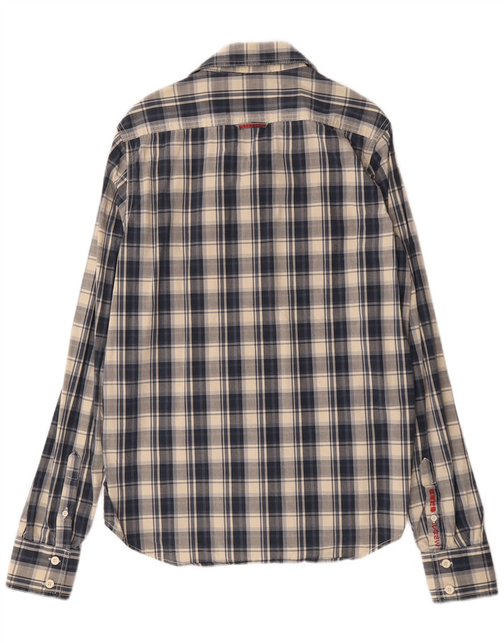 Camisa masculina Superdry grande algodão xadrez azul marinho