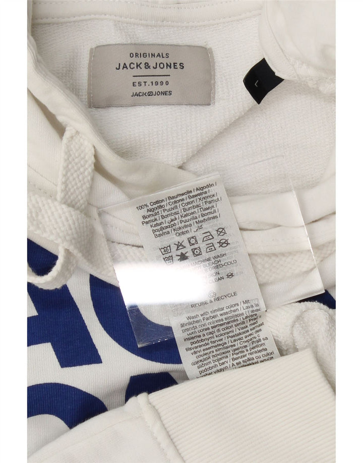 JACK & JONES Mens Graphic Hoodie Jumper Large White Cotton Vintage Jack & Jones and Second-Hand Jack & Jones from Messina Hembry 