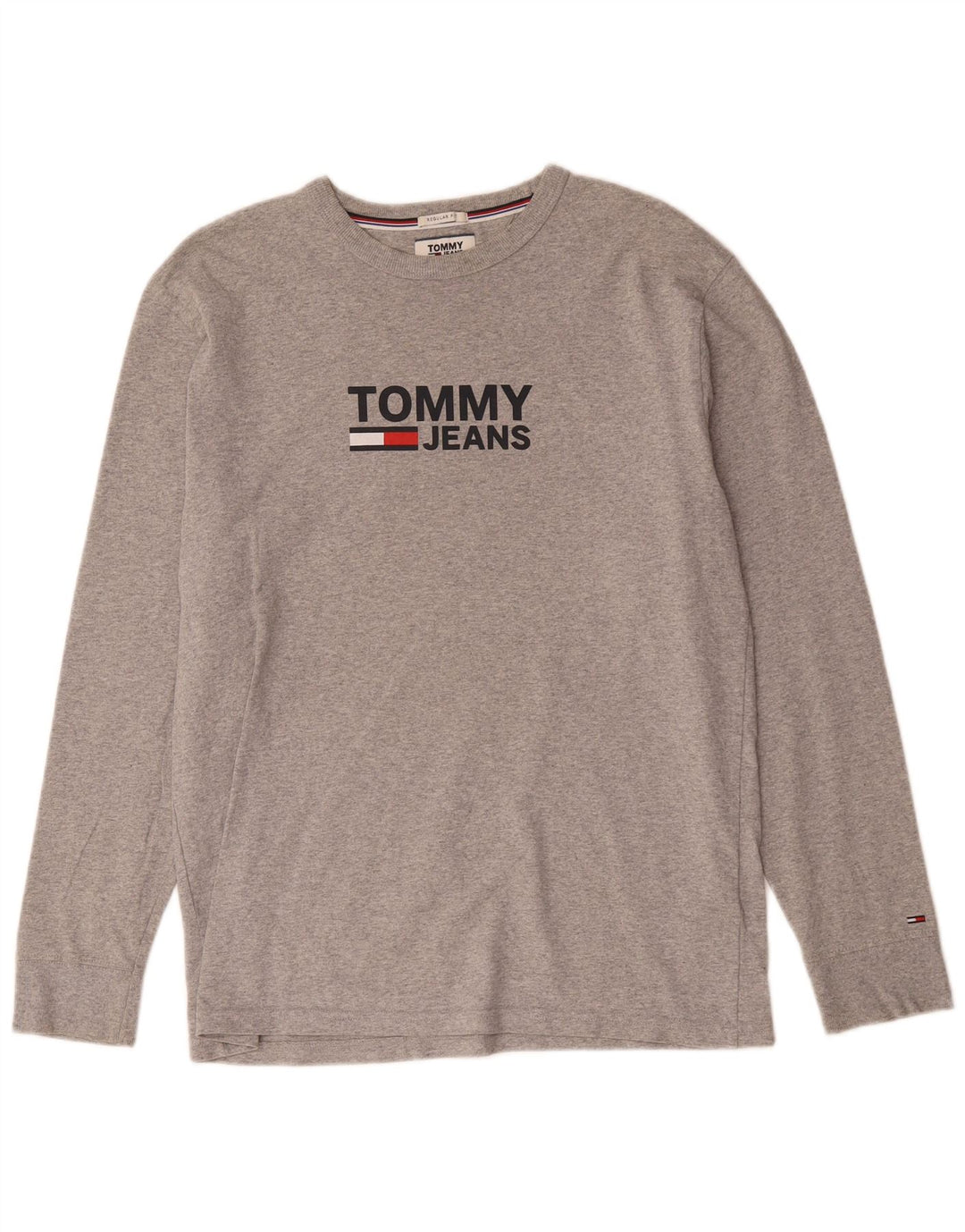 Tommy Hilfiger Mens Regular Fit Gráfico Top Manga Longa Médio Cinza Salpicado