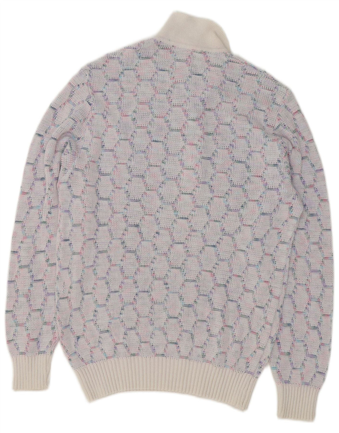Suéter masculino VINTAGE com gola polo e azul médio geométrico