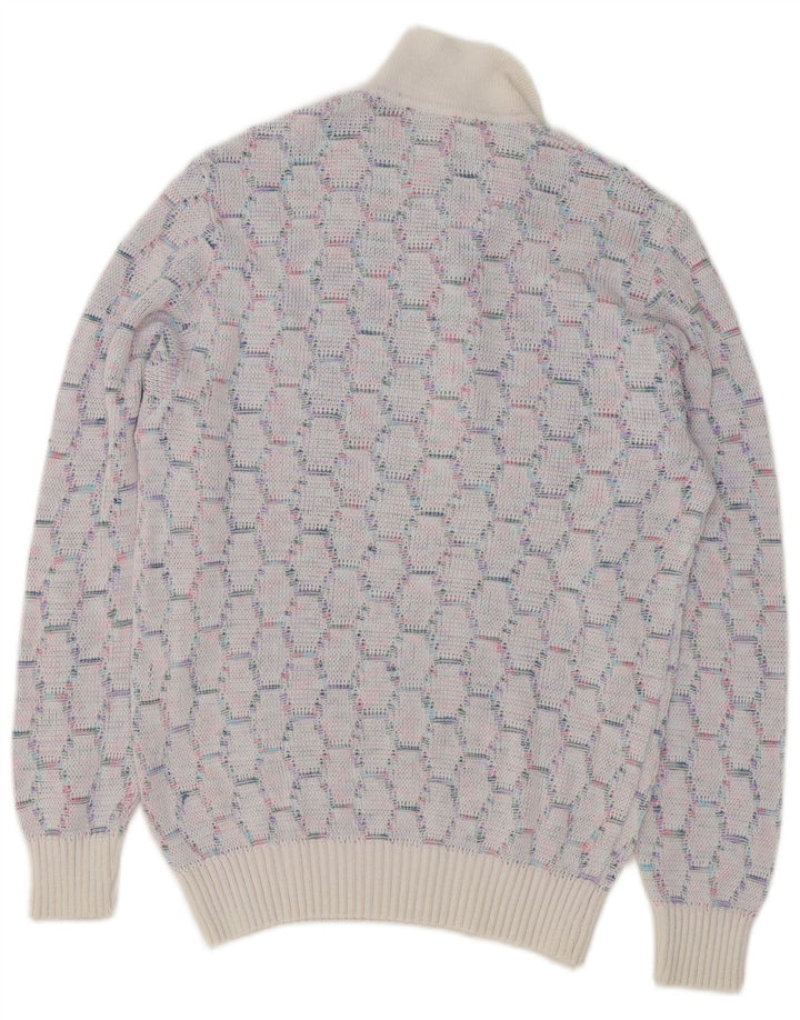 Suéter masculino VINTAGE com gola polo e azul médio geométrico