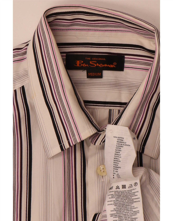 Camisa masculina Ben Sherman de algodão listrado branco médio