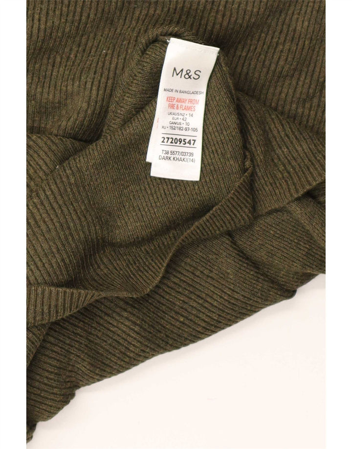 Suéter feminino Marks & Spencer com gola tartaruga Reino Unido 14 grande viscose cáqui