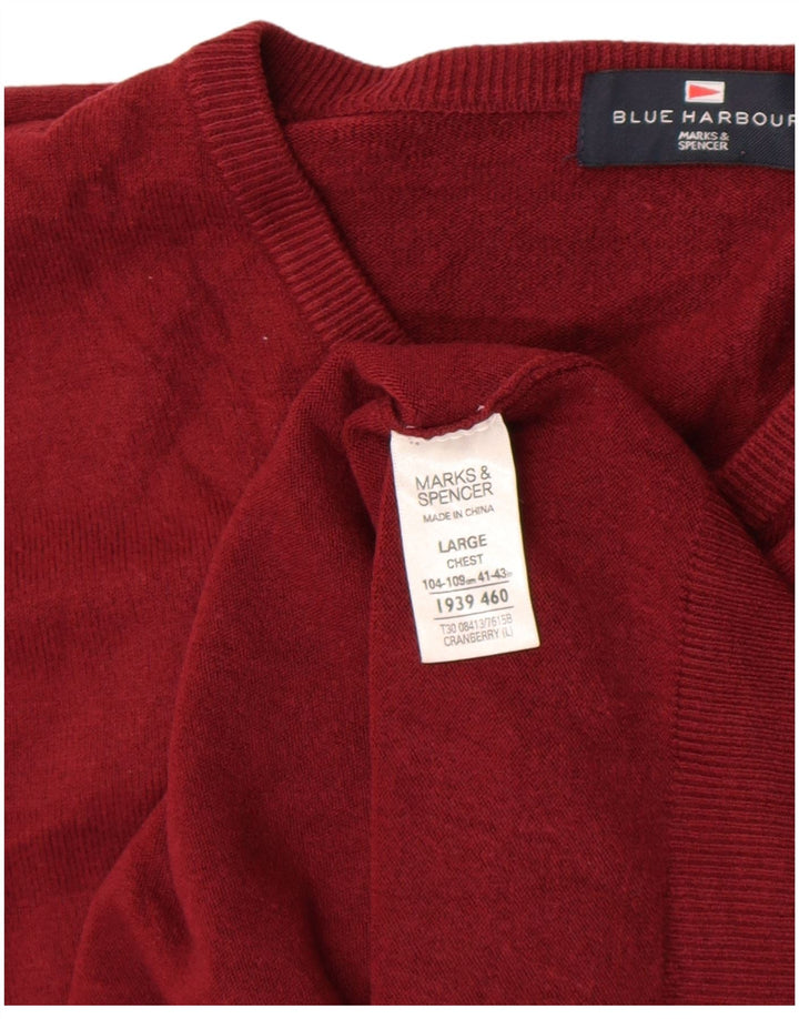 Suéter masculino Marks & Spencer com decote em V grande acrílico vermelho