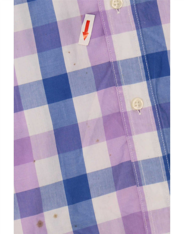 Camisa masculina de manga curta Chaps Easy Care 2XL algodão guingão azul