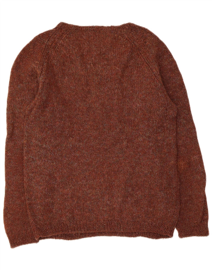Suéter feminino vintage com decote em V Reino Unido 14 marrom médio manchado