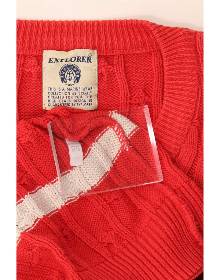 EXPLORER Suéter masculino com decote em V IT 56 2XL listrado vermelho