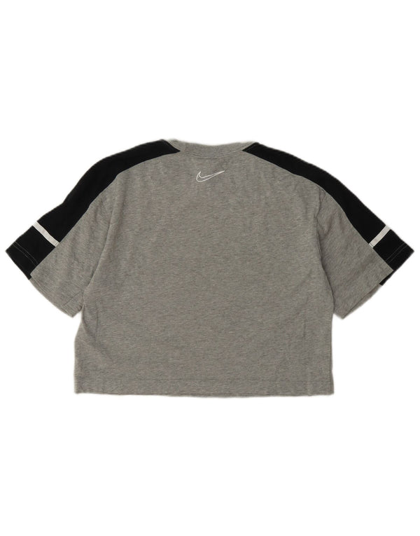 Camiseta feminina Nike Crop Graphic Top UK 8 pequena cinza colorblock algodão