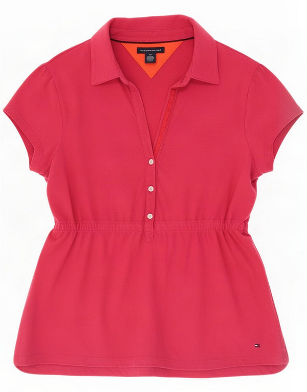 Tommy Hilfiger Womens Polo Shirt UK 12 Medium Pink Cotton