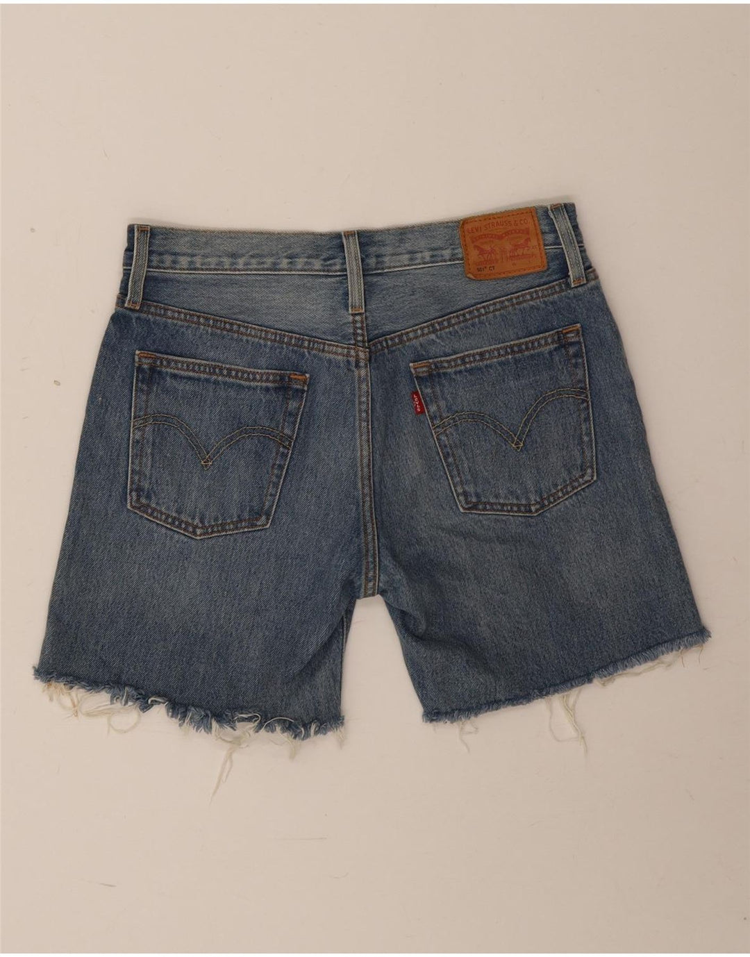 Shorts jeans feminino 501 da LEVI'S W26 pequeno algodão manchado azul