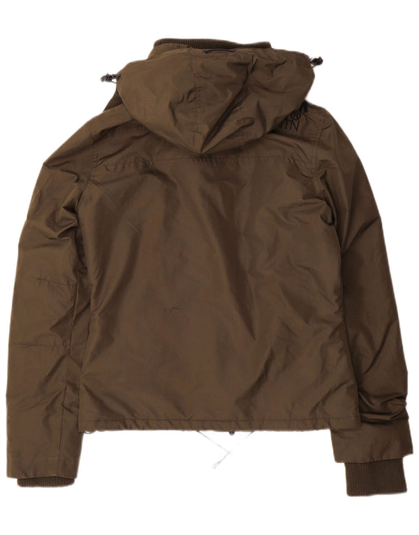 Jaqueta corta-vento com capuz feminina Superdry UK 8 poliéster cáqui pequeno